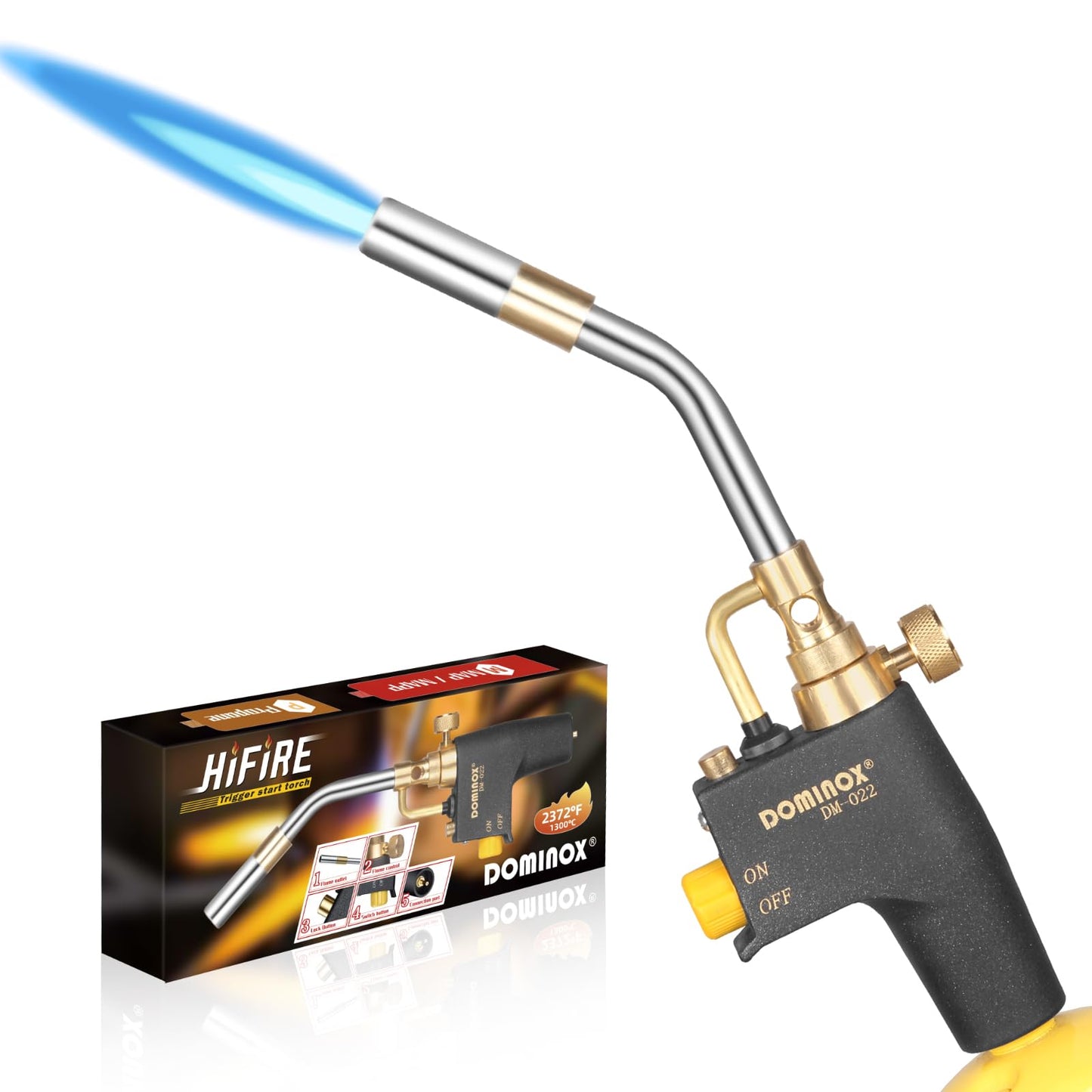 DOMINOX Propane Torch Head, High Intensity Torch Head Trigger Start Gas Torch, Soldering Torch for Propane, MAP and MAPP Tank, Soldering, Ignition, Barbecue, Lighting