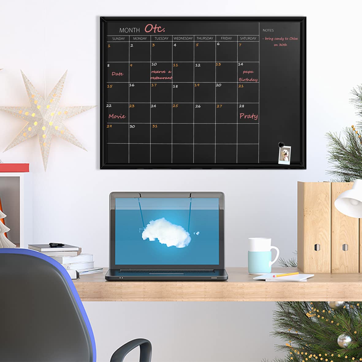 Umtiti Magnetic Calendar Chalkboard, 60 * 80 cm, Black Wood Frame Chalk Board for Planning/School Timetable/Memo, Hanging Board for Office, School and Home(YLHB-BK-6080)