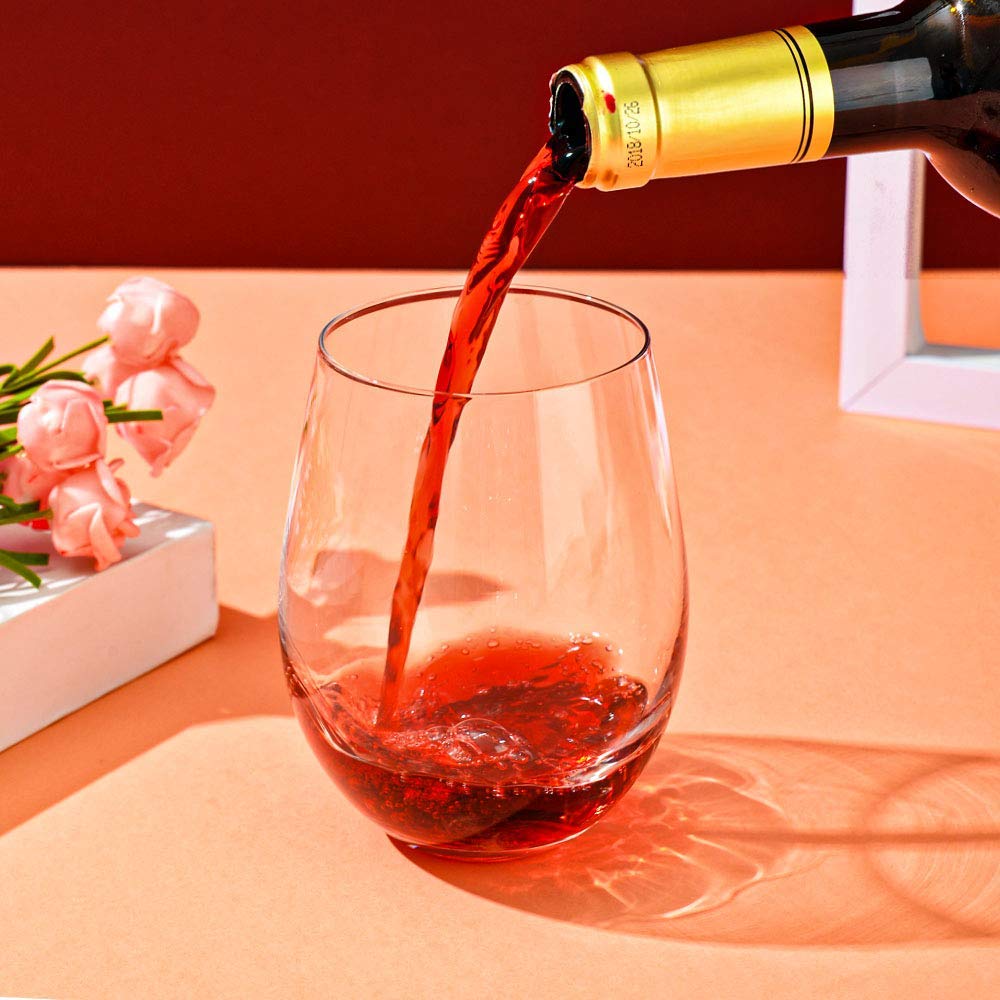 D.M DESIGN·MASTER [6 Pack,18 OZ] - Classic Stemless Wine Glasses, Lead-Free Drinking Glasses, Ideal for Red and White Wine, Cocktail, Juice, Water, Kitchen Glassware, Wedding and Party Gifts.