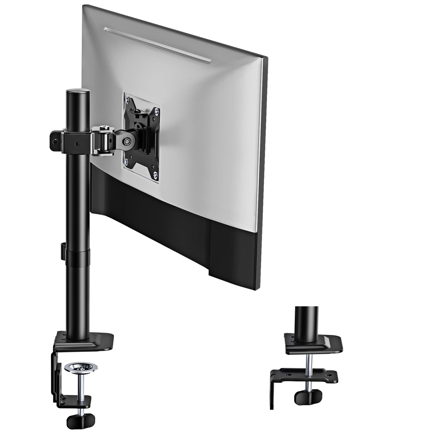 monTEK Single Monitor Stand, Stable Monitor Arm for 17-32 inch& 22lbs Capacity Screen, Height Adjustable Desk Mount with C Clamp and Grommet Base, VESA 75 * 75MM/ 100 * 100MM