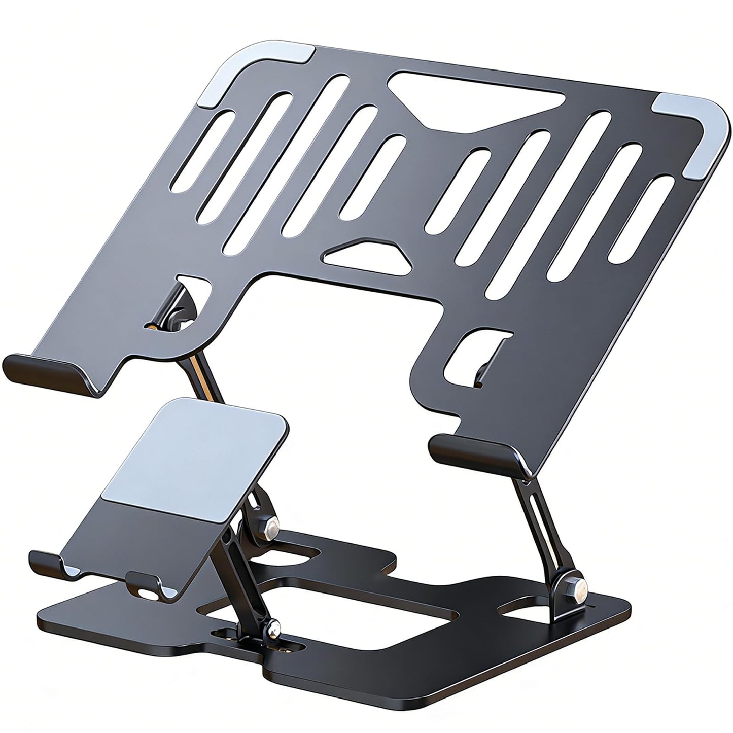 VICSDEP 2-in-1 Laptop Stand for Desk with Phone & Tablet Holder Black