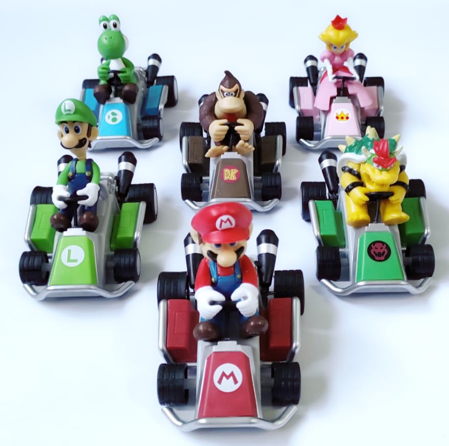 6Pcs Bigger Size Mari Bros Kart Pull Back Cars,Great Gifts for Fans, Collectors and Kids