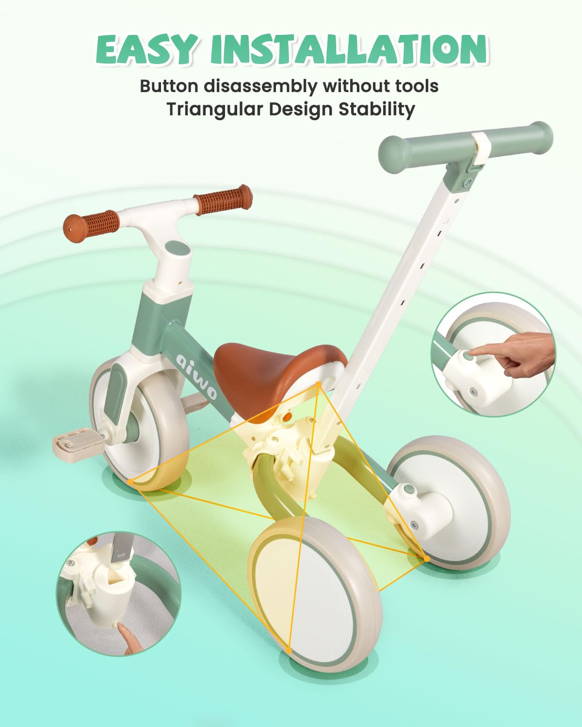 aiwo Tricycle for Toddlers 1-3, Baby Balance Bike with Pedal Conversion for 1 to 4 Year Old First Gift Ride on Toy, Kids Tricycle with Parent Steering Push Handle