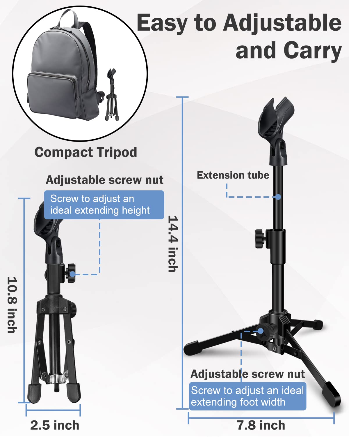 Mictop 2 Pack Desktop Mic Stand, Portable Foldable Tripod with Mic Clip Holder, Adjustable Microphone Stand For Dynamic Microphone Like Samson Q2U Shure SM58 SM57 PGA48 PGA58 etc.
