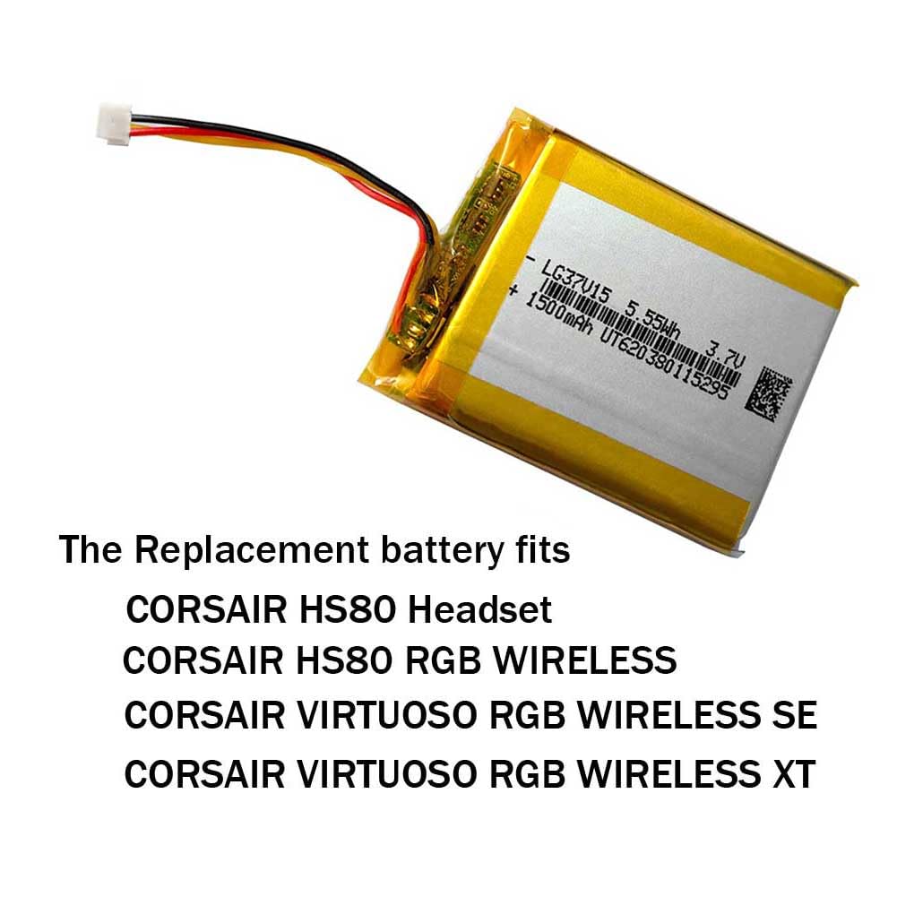 1500 mAh 3.7 V Rechargeable Lipo Battery Replacement for Corsair HS80 / HS80 RGB Wireless, Void Pro, Virtuoso RGB Wireless SE/XT Wireless Gaming Headset, for HyperX Cloud III Wireless Battery
