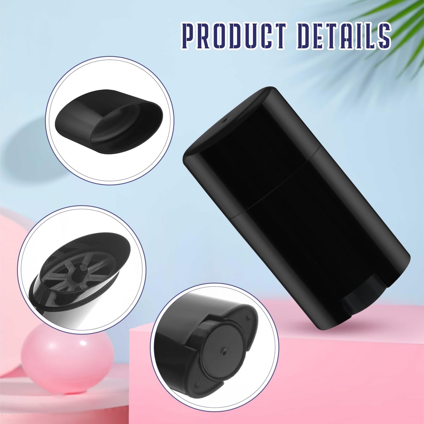 BOSMIOW 20-Pack 50G/1.7oz Black Oval Plastic Deodorant Containers,Refillable Twist-Up Tubes,Wide-Mouth Solid Perfume Holder for DIY Balm,Lotion Bar,Crayon