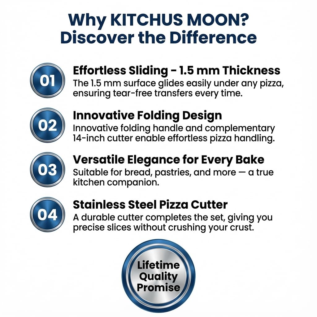 KITCHUS MOON Large Pizza Peel 16 inch - Extra Large Metal Pizza Peel with 14 inch Stainless Steel Pizza Cutter Rocker, Pizza Spatula Paddle to Move Large Pizza, Pizza Paddle with Folding Handle
