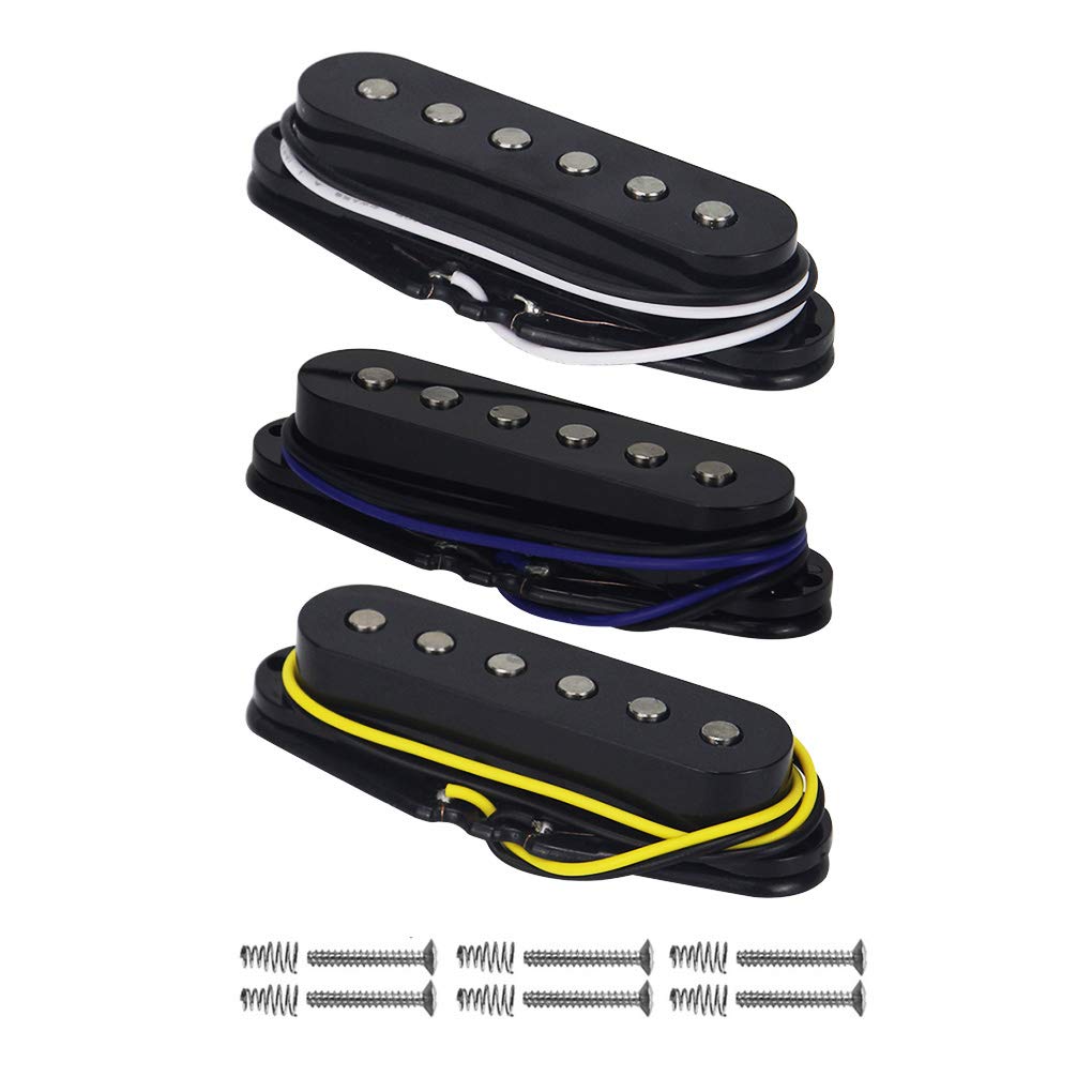 FLEOR Alnico 5 Single Coil Pickups Flat Pole Guitar Neck/Middle/Bridge Pickup Set Black