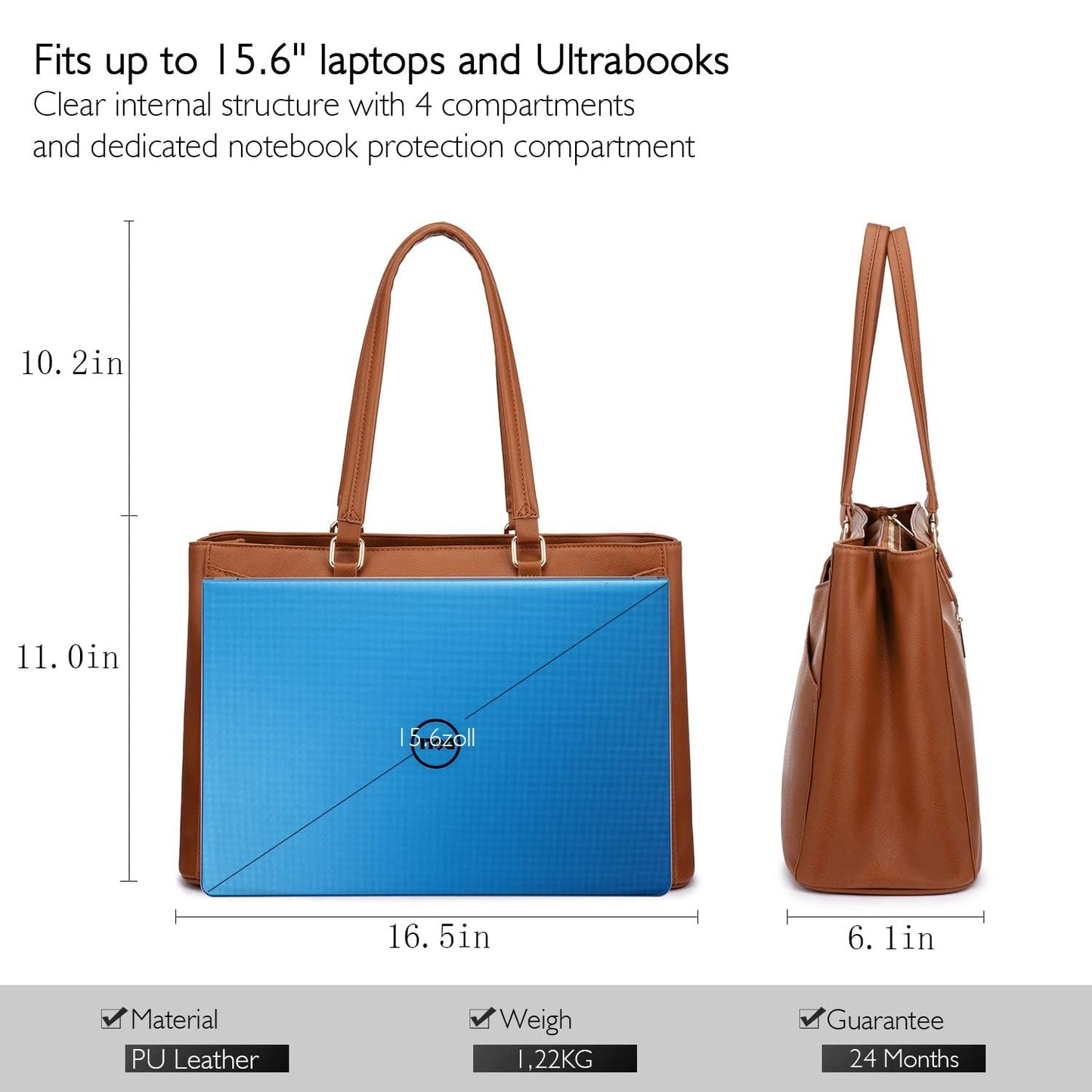 LOVEVOOK Laptop Tote Bag for Women 15.6 Inch Waterproof Leather Computer Bags Women Business Office Work Bag Briefcase Brown