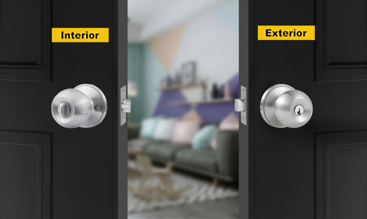 Comfhouse 3 Pack Stainless Steel Round Ball Entry Door Knob, Keyed-Alike Entrance Interior/Exterior Door Knob with Lock for Bedroom Bathroom, Front Entry Door Knobs with Lock Same Key, Satin Nickel