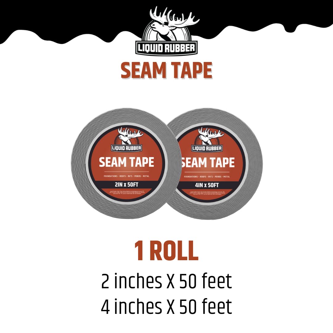 Liquid Rubber Peel and Stick Seam Tape - Fix Leaks, Repair and Restore Roof Joints and Tears, Bonds to EPDM, Metal, Tiles, Shingles, Wood, and Fiberglass Easy to Use, 2 Inch x 50 Foot Roll