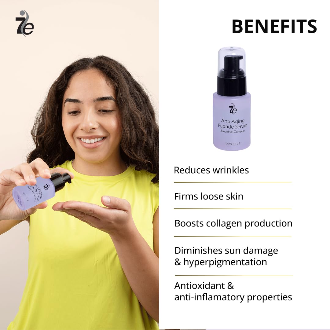 7E Wellness:Anti-Aging Peptide Serum, Anti-Wrinkle Copper Peptide Serum With Hyaluronic Acid & Polypeptides - Supports Collagen & Elastin Production | Brightening, Firming & Hydrating for Face