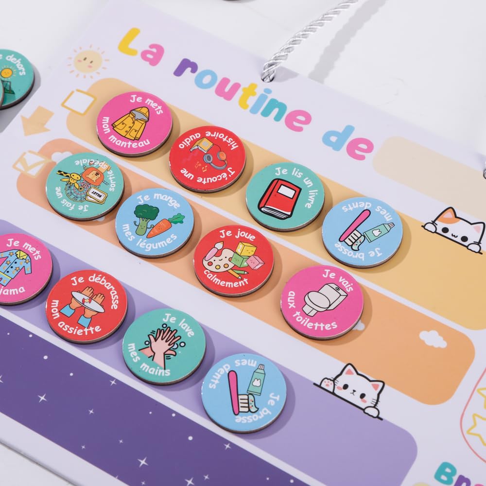 Tableau de Routine Magnétique Pour Enfant – en Français et Anglais – Renforcement Positif – Calendrier éducatif – Reward Chart for Kids - Pictogrammes - Chore Chart - Tableau récompense