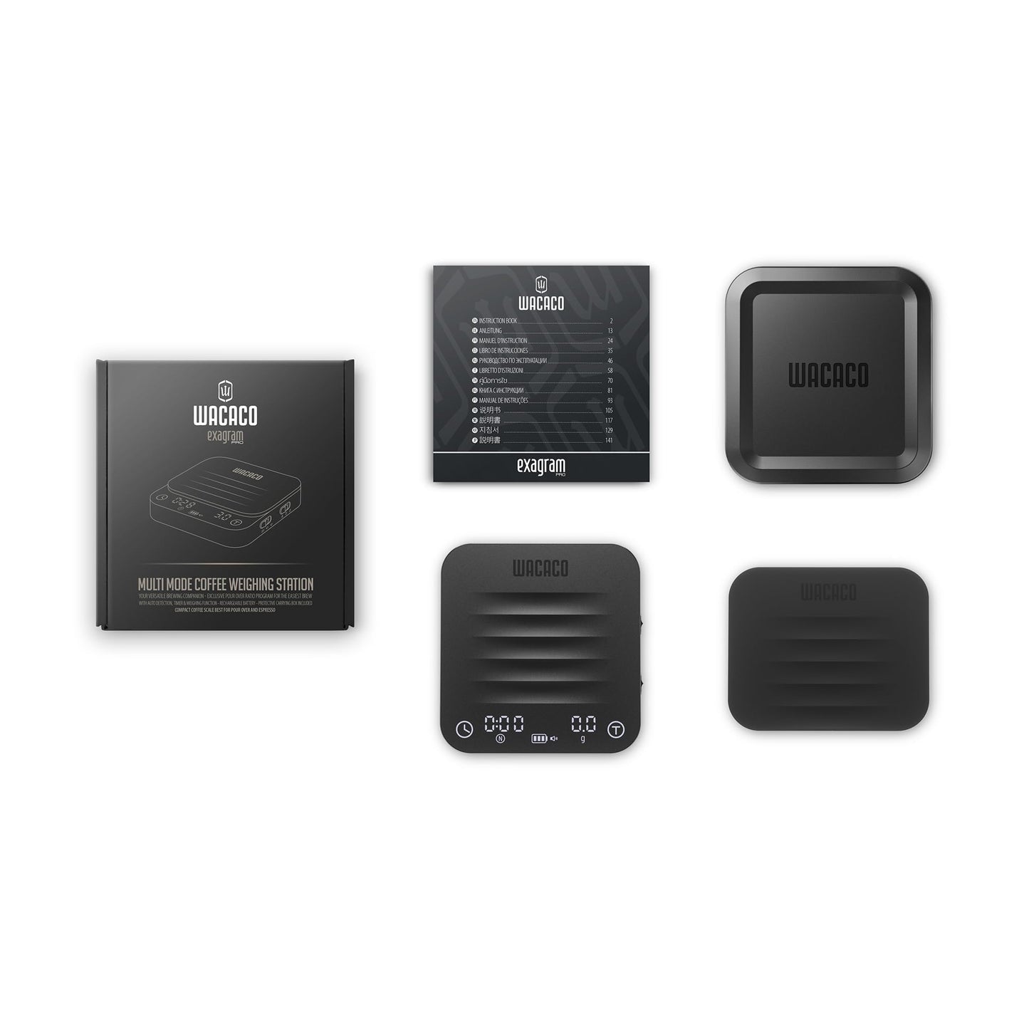 WACACO Exagram Pro Coffee Scale with Timer, Super Mini Food Scale, Three Modes Kitchen Scale Rechargeable, Smart Espresso Scale with Carrying Box& Removable Silicone Pad, Black