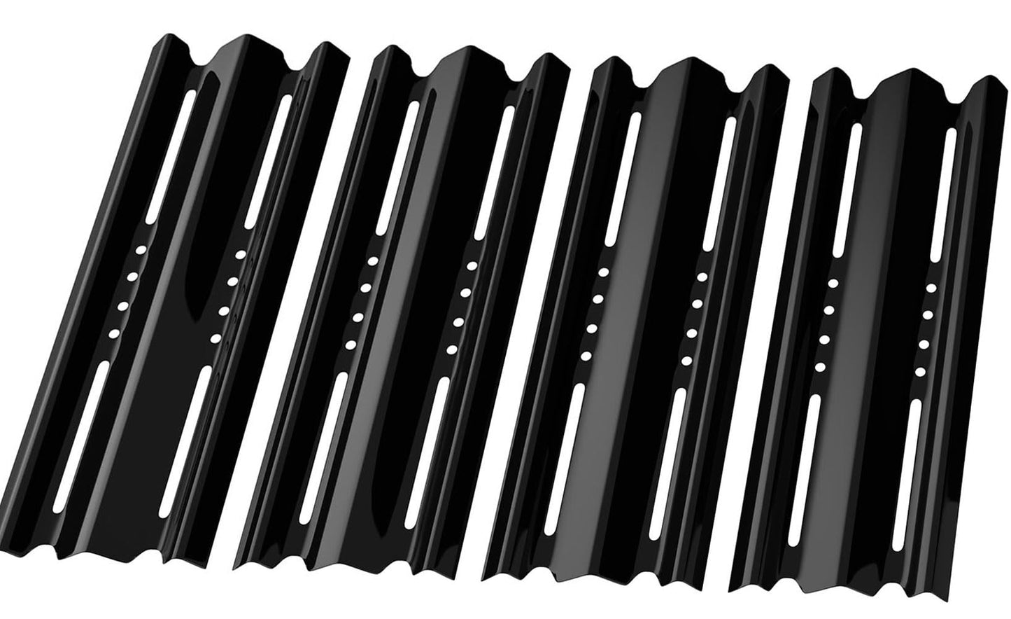 GLOWYE BBQ Heat Plates Replacement Parts for Broil King Baron & Huntington & Sterling Gas Grills, 4 Pack Porcelain Steel Heat Shield Tent Burner Cover, 15 7/8 x 6 inch