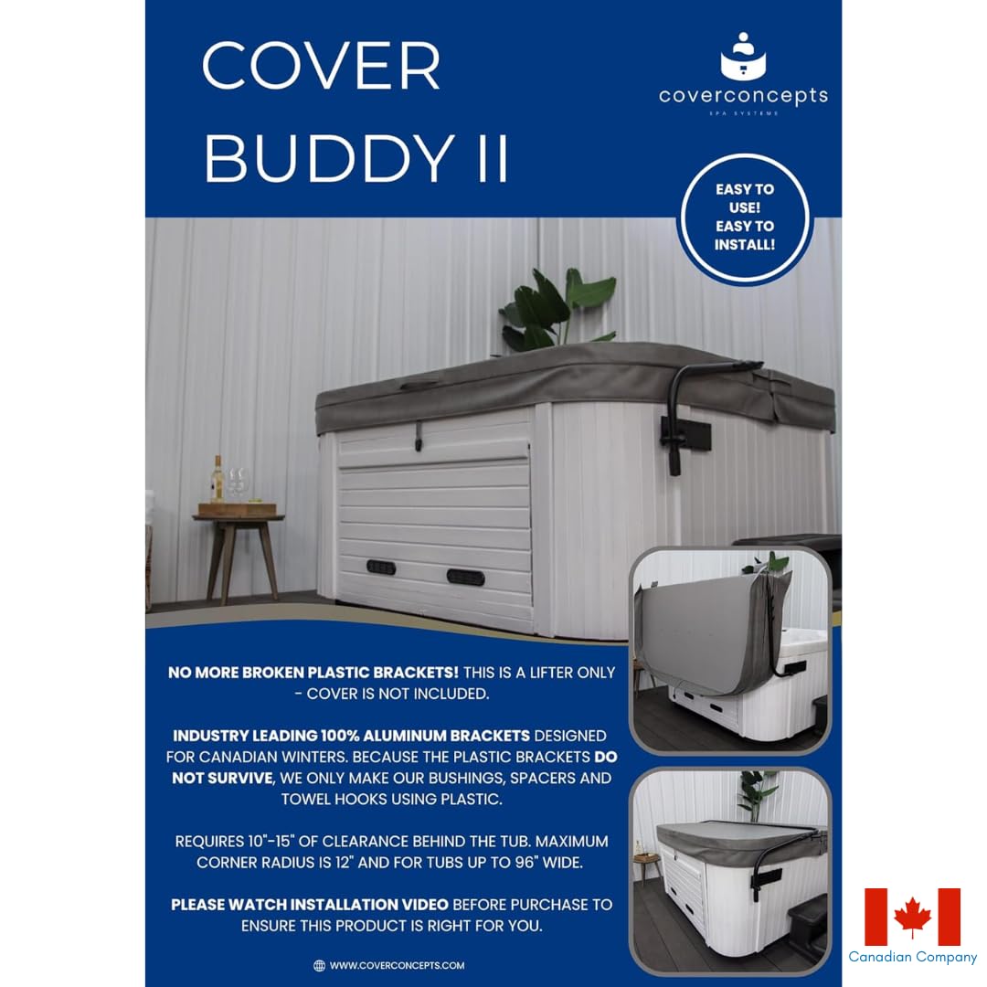 ABC Spa Aluminum Bracket Hot Tub Lifter Buddy Spa Cover Lifter – 12" Maximum Corner Radius, for Tubs up to 96" Wide, Swim Spa Lifter