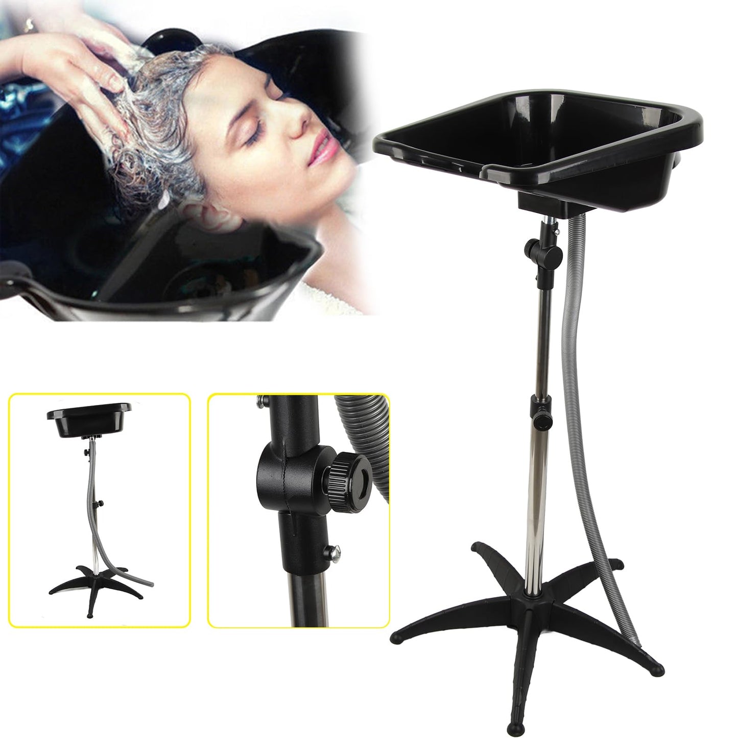Wash Basin Plastic Shampoo Sink Salon Hairdressing Washing Portable Hair Treatment Barber Tools Height Adjustable with Drain Hose