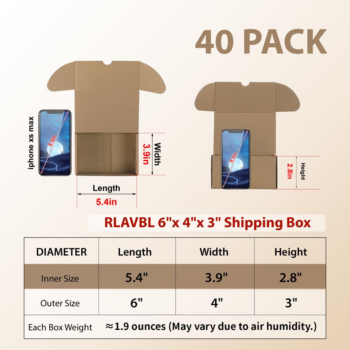 RLAVBL 6x4x3 Small Shipping Boxes Set of 40, Brown Corrugated Cardboard Mailer Box for Packing, Mailing, Business