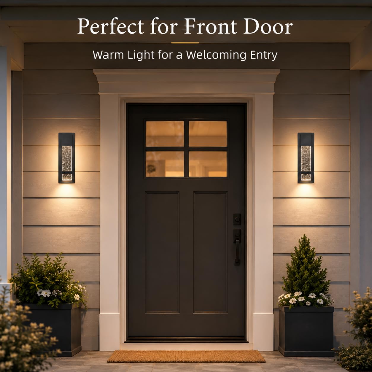 Modern Outdoor Wall Light, 12W LED Wall Sconce 3000K Warm Light, Waterproof Black Aluminum Exterior Wall Light with Bubble Crystal Glass, Hardwired Porch Light for Front Door, Patio, Garage
