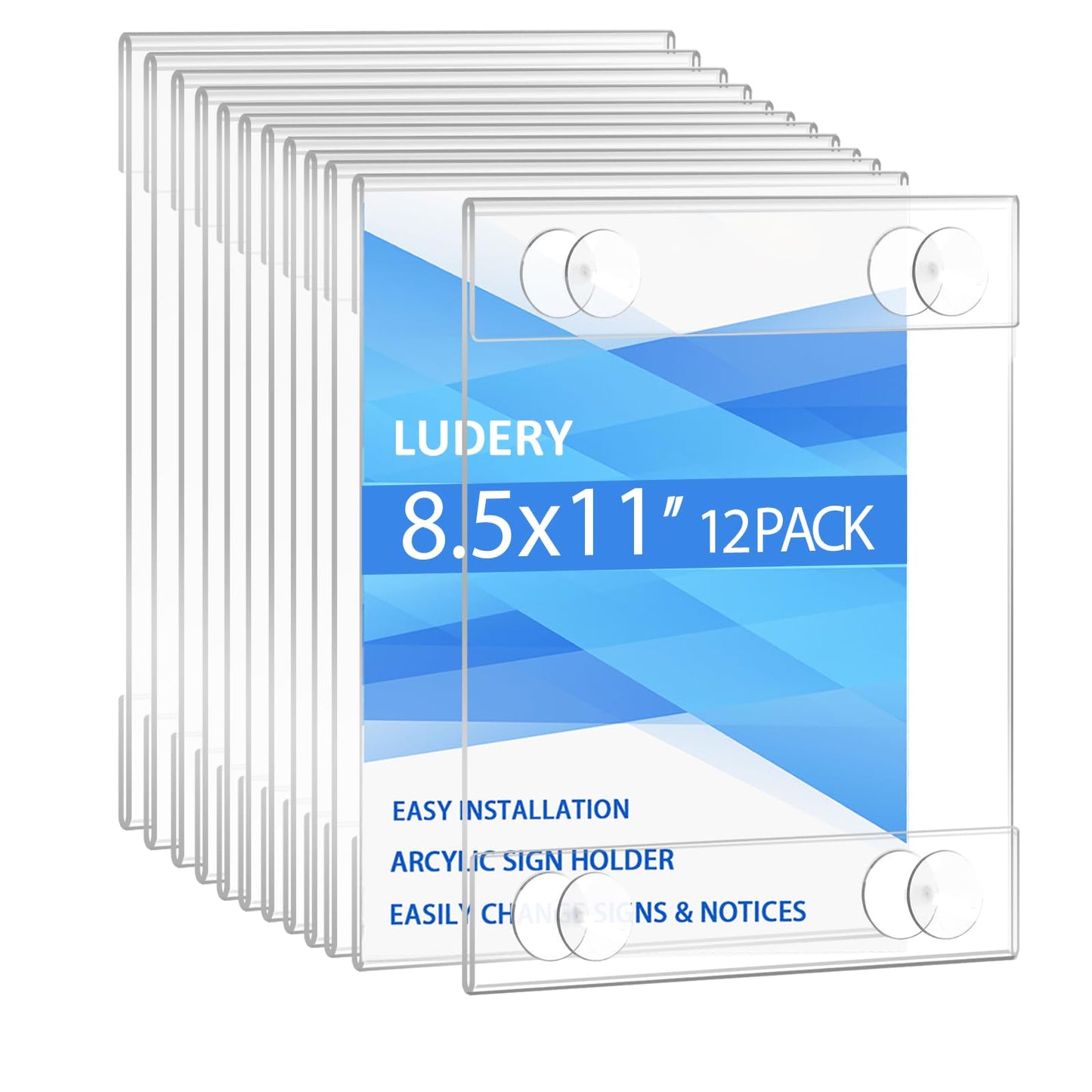 Ludery Acrylic Window Sign Holder 8.5 X 11 with 4 Suction Cups,Clear Acrylic Frames Glass Window Wall Mount,Advertising Signage Sign Holder for Mall, Office, Home, Store, Restaurant (12 Pack)