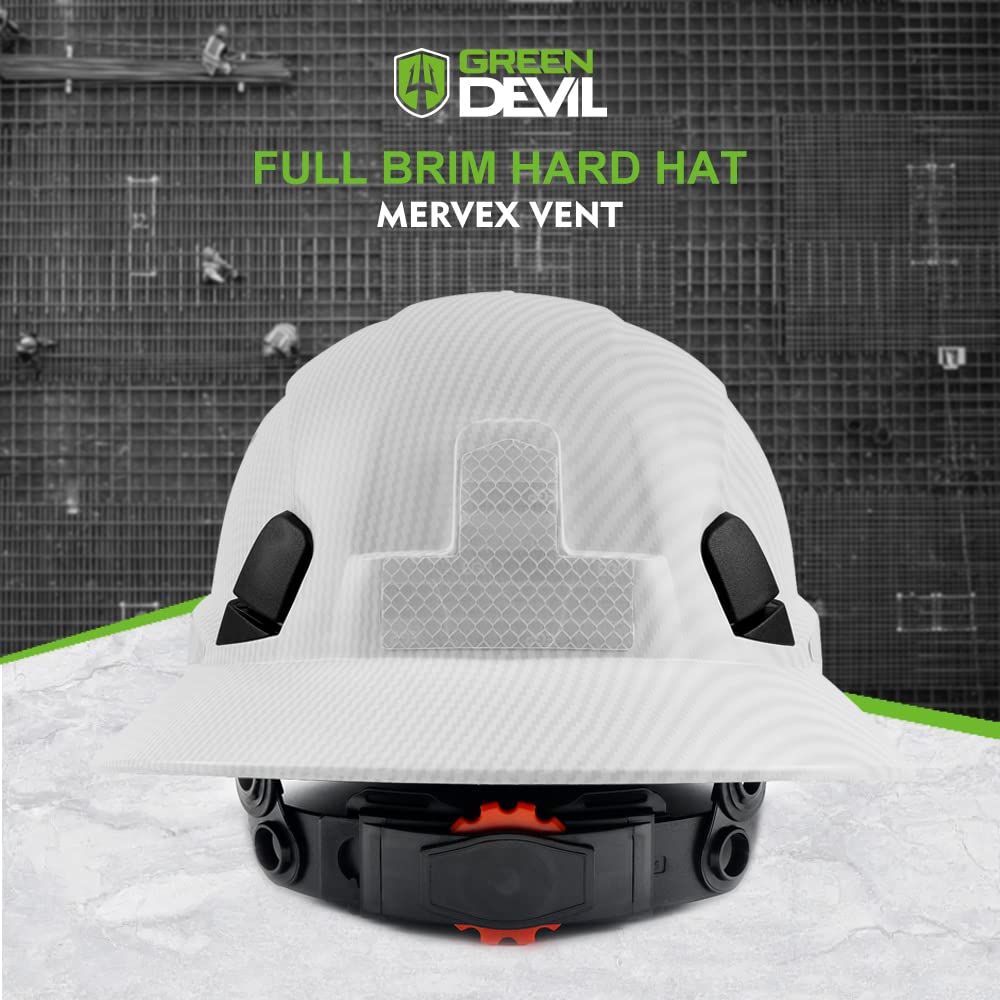 GREEN DEVIL Full Brim Hard Hat Vented Construction Helmet Cascos De Construccion ABS Work Hardhat for Men&Women 6 Point Adjustable Ratchet Suspension Custom Pattern Design