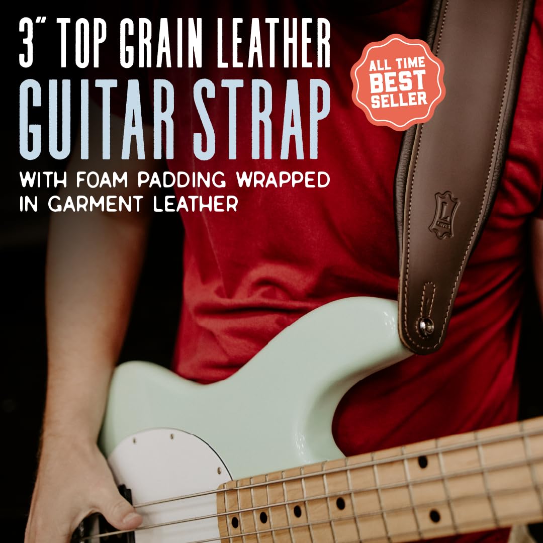 Levy's Leathers Amped Leather Series 3" Wide Top Grain Leather Guitar Straps; White (M26PD-WHT_WHT)