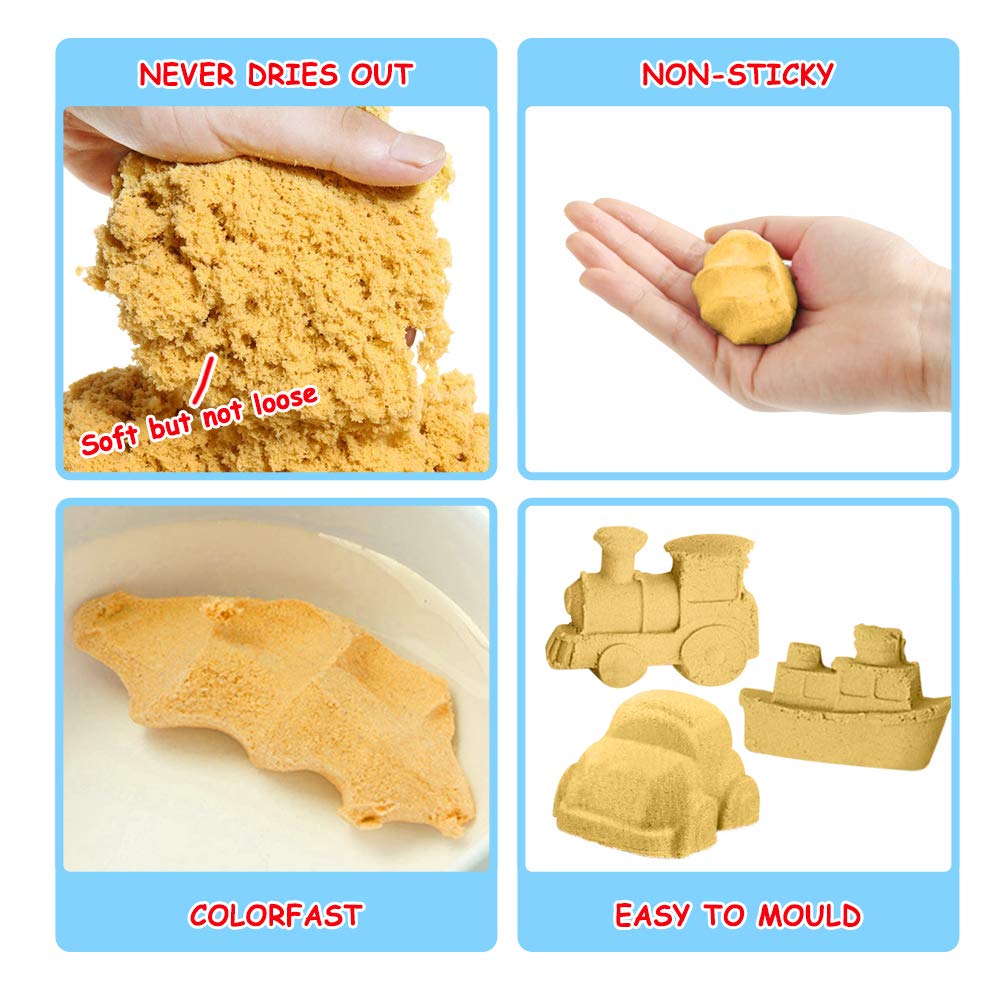 Play Construction Sand Kit - 3lbs Sand with 2 Colors, 6 Mini Construction Trucks, Construction Toys and Signs, Animal Mold, Modeling Tools, Foldable Sandbox with Clean Set Gifts for Boys Girls