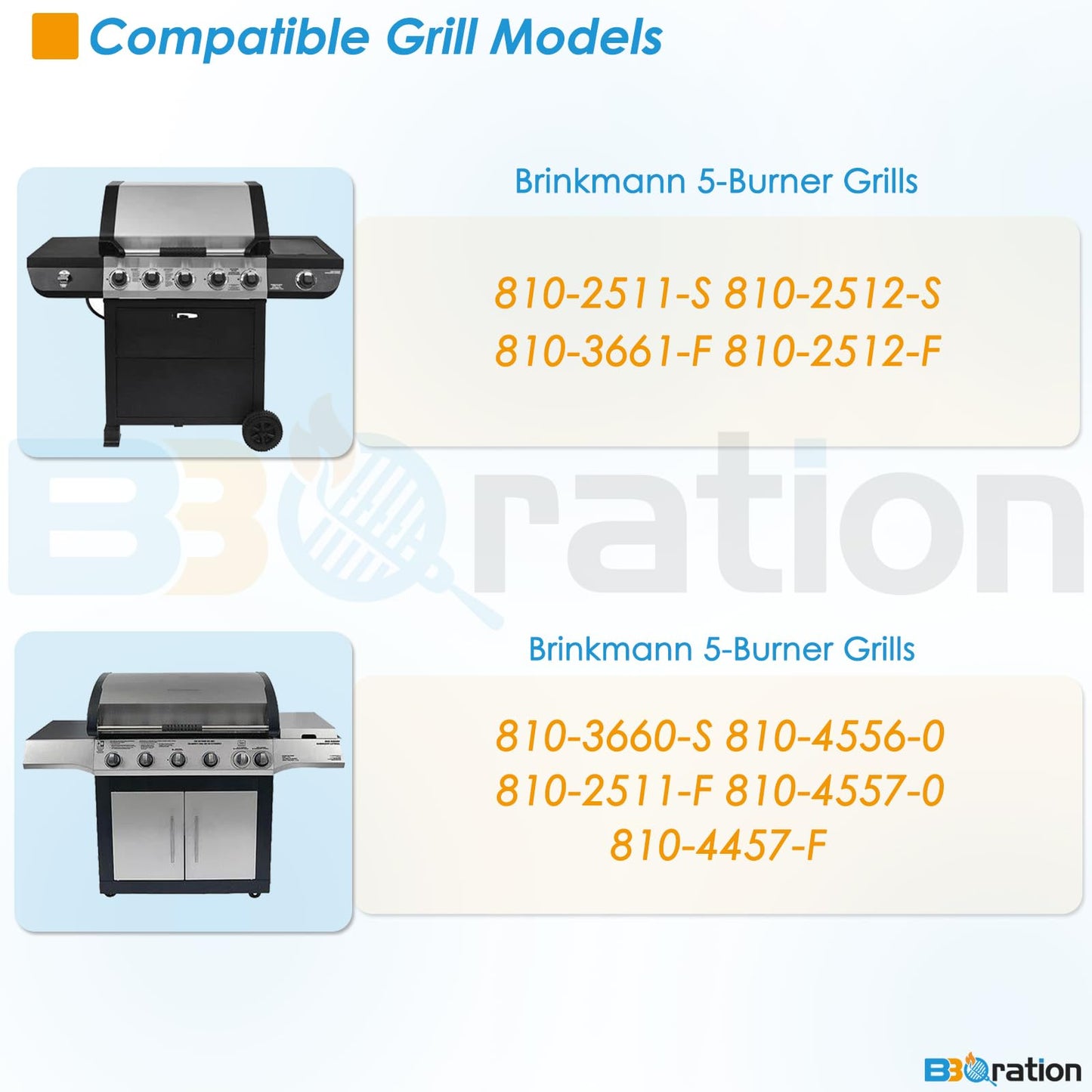 BBQration Grill Replacement Parts for Brinkmann 5-Burner 810-2511-S 810-2512-S 810-3660-S, Heat Shield and Burner Kit for Brinkmann Grill Replacement Parts 5-Burner 810-3660-S
