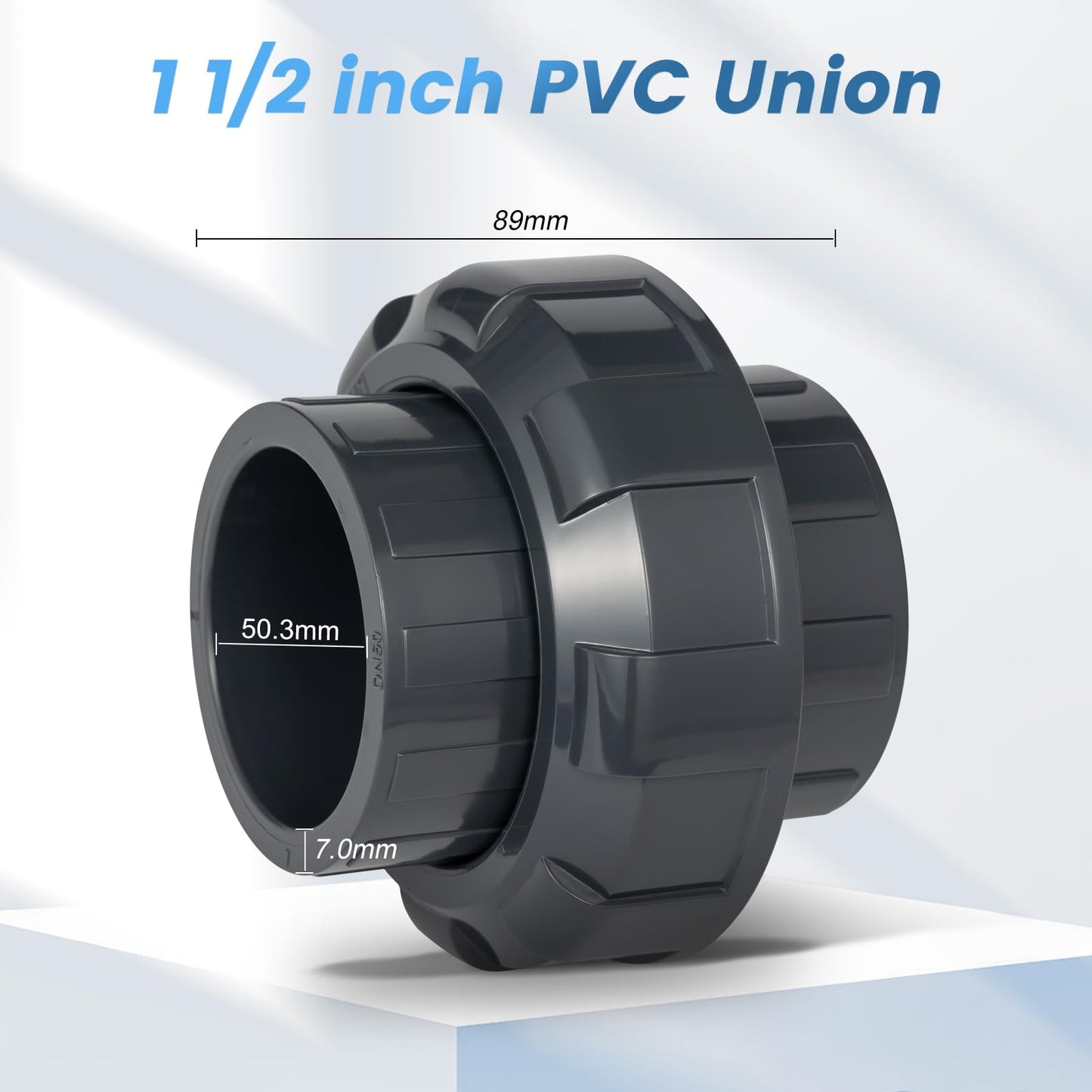 Wacjak 1-1/2 Inch PVC Union Fitting 4-Pack, Heavy Duty Schedule 80 Pipe Connector, Weatherproof Slip Joint for Irrigation & Pool Maintenance