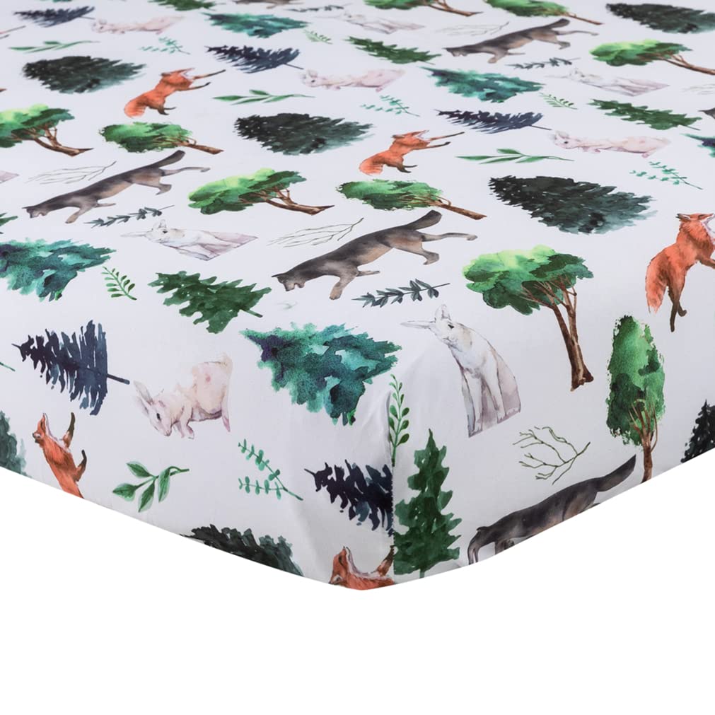 REZIPO 4 Pack Woodland Forest Animals Wood Tree Neutral Unisex Fitted Baby Crib Sheets Set for Baby Boys or Girls