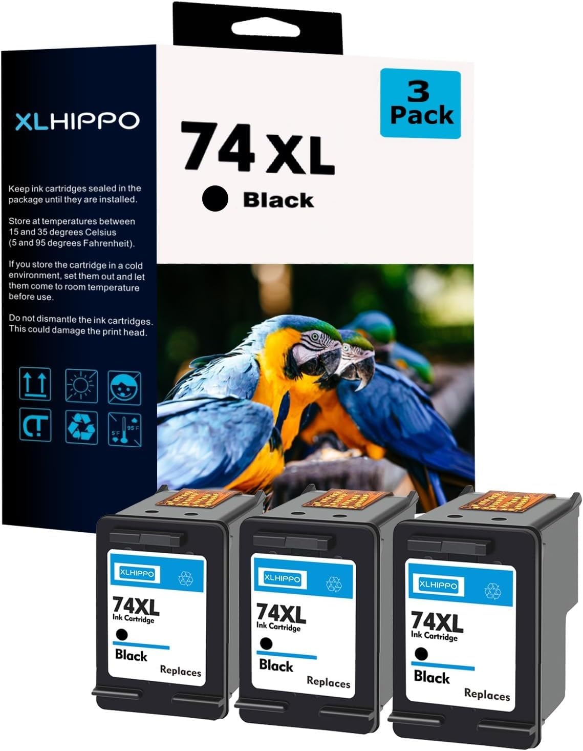 74XL Ink Cartridges Replacement for HP 74 74XL Ink Cartridges for Deskjet D4260 D4360 Officejet J6480 J5780 Photosmart C4280 C5280 C4480 Printers (3 Pack Black 74 XL)