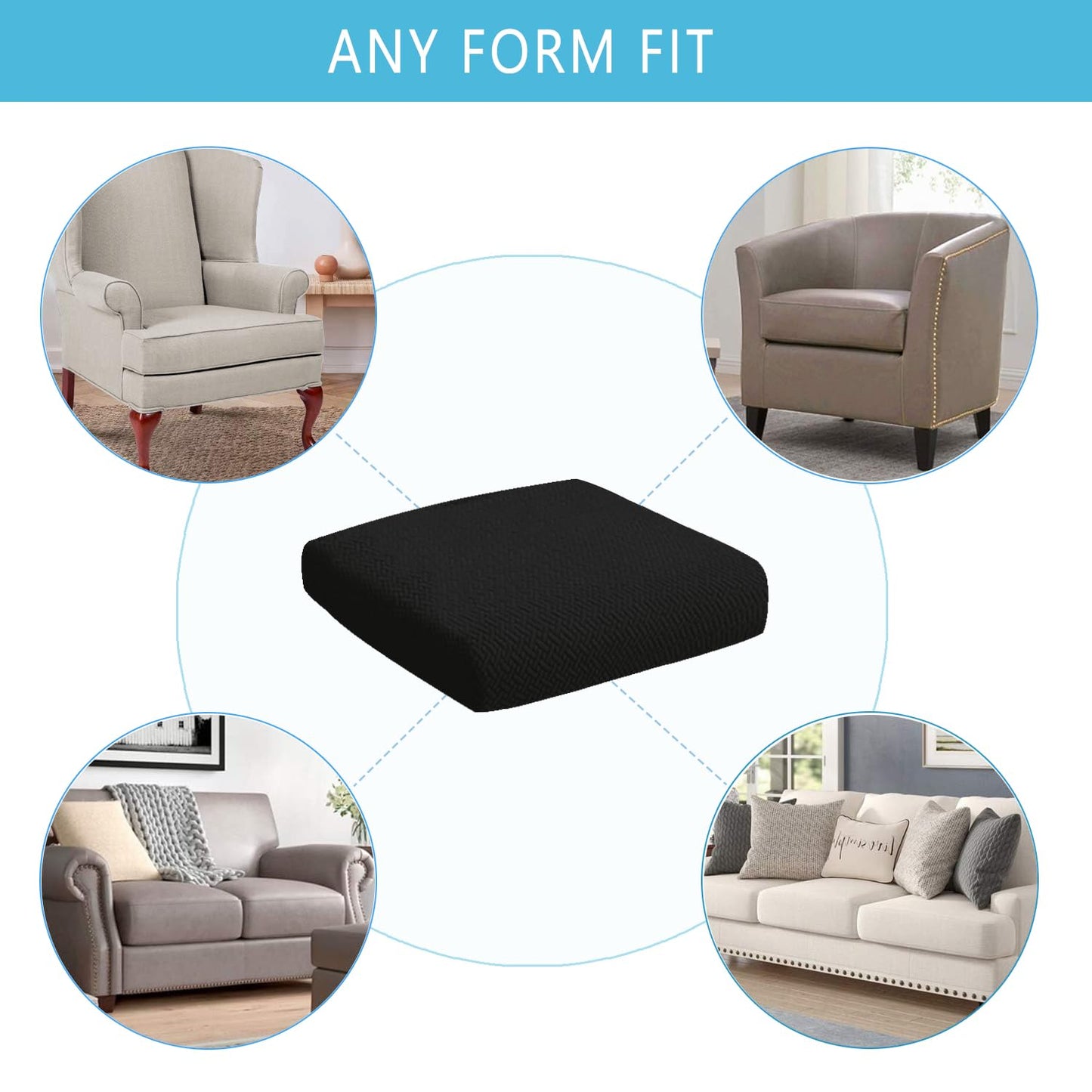 ele ELEOPTION 6Pcs/Set Waterproof Couch Cushion Covers Patio Outdoor Lawn Garden Outdoor Sectional Sofa Slipcover Washable Cushion Cover (Length 20-27inch, Width 20-27inch) Black