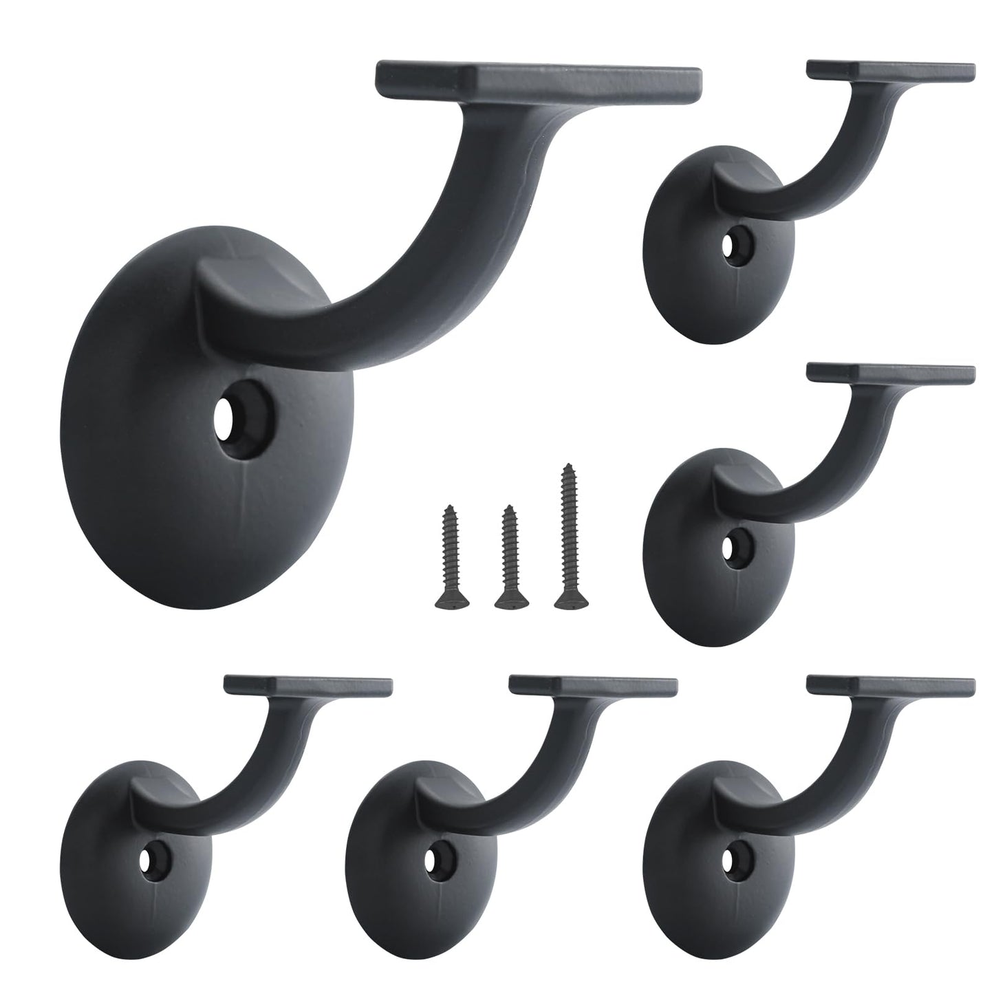 Hand Rail Bracket Heavy Duty Hardware for Stairways, Home or Office Stair Support Handrail Brackets Matte Black 6 Pack HOME MASTER HARDWARE