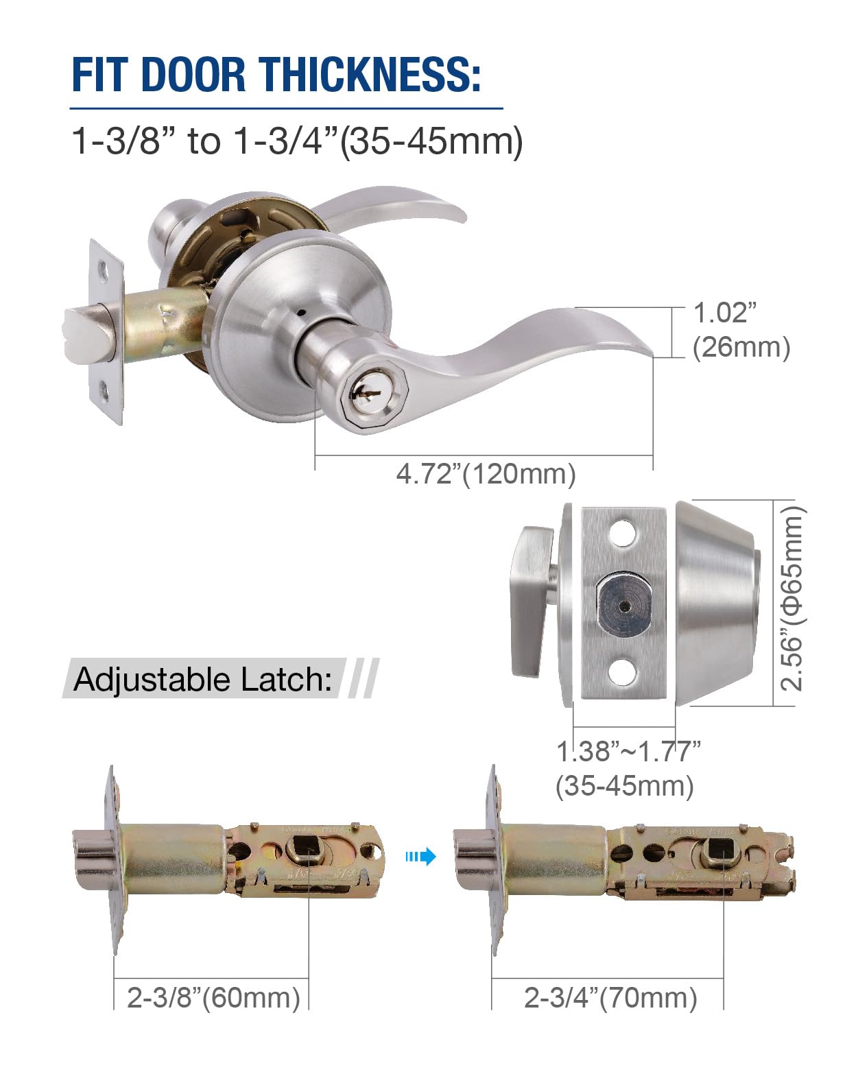 （1 Pack） Keyed Alike Front Door Lever Lockset with Single Cylinder Deadbolt Combination Set， Wave Style Lever, Front Door/Exterior Door Knob with Lock and Deadbolt， Satin Nickel Finished
