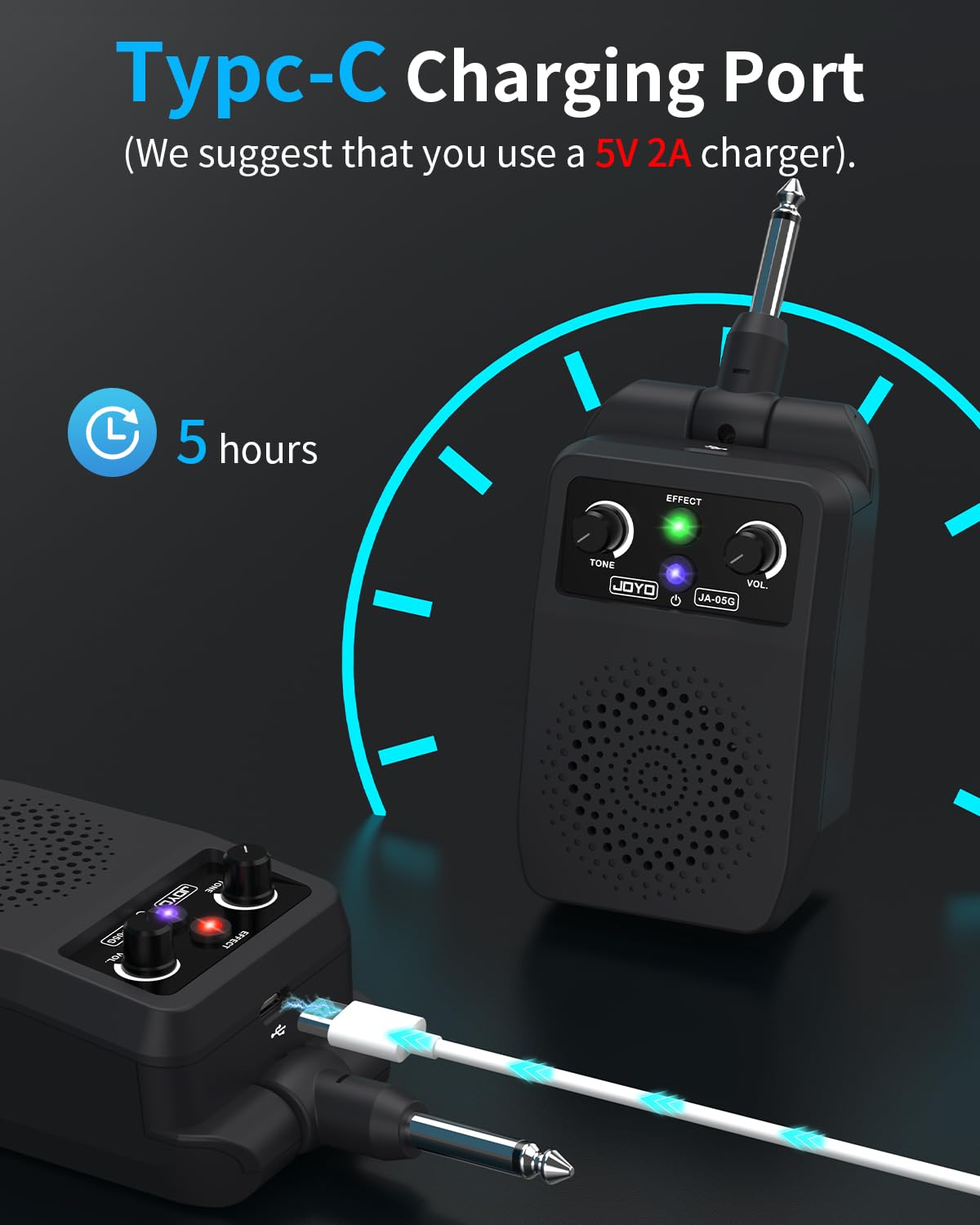 JOYO Mini Electric Guitar Amp 5W Rechargeable Guitar Amplifier Portable Bluetooth Practice Amp with 4 Effects, Black (JA-05G)