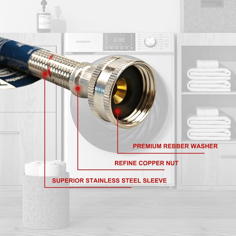 PLUMBINGMASTER 10FT Stainless Steel Washing Machine Hoses with 90 Degree Elbows,2 Pack Red and Blue Washer Hoses,Burst Proof Hot & Cold Water Connection Inlet Washer Supply Lines