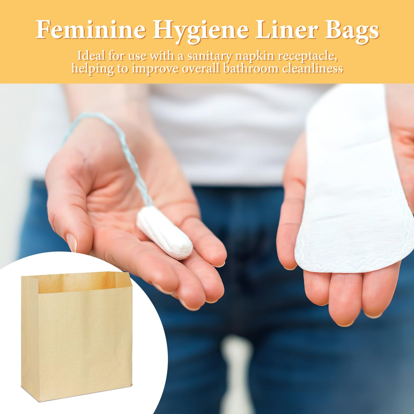 300 Pcs Waxed Kraft Feminine Hygiene Liner Bag, Business Restroom Bathroom Personal Dispensers 7.5 x 10" Waste Receptacle Paper Liners, Sanitary Napkin Disposal Bags, Kraft Bag