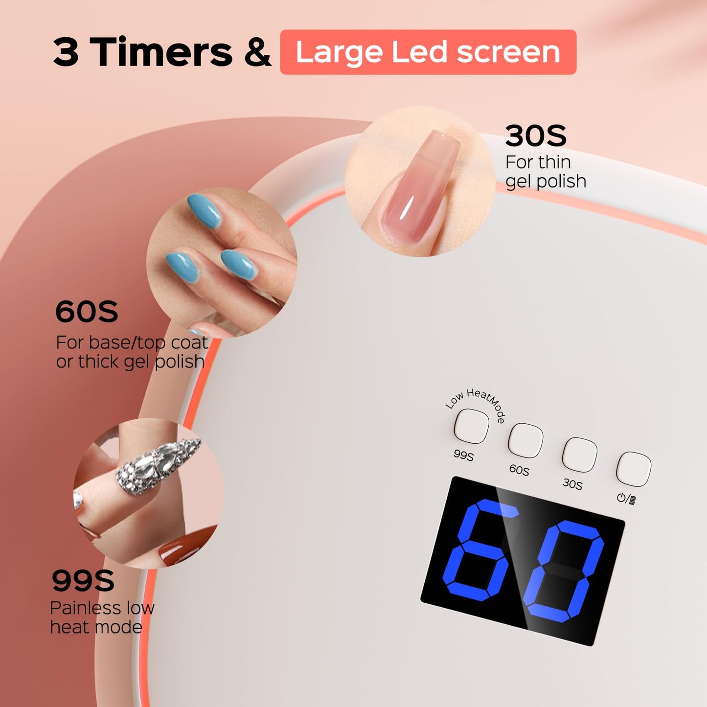 BOLASEN Cordless Rechargeable UV LED Nail Lamp, 60W Gel Nail Light with Ceramic Technology, Portable Wireless LED Nail Dryer with Metal Base, Professional Curing Lamp with Atmosphere Light, HALO 10PRO