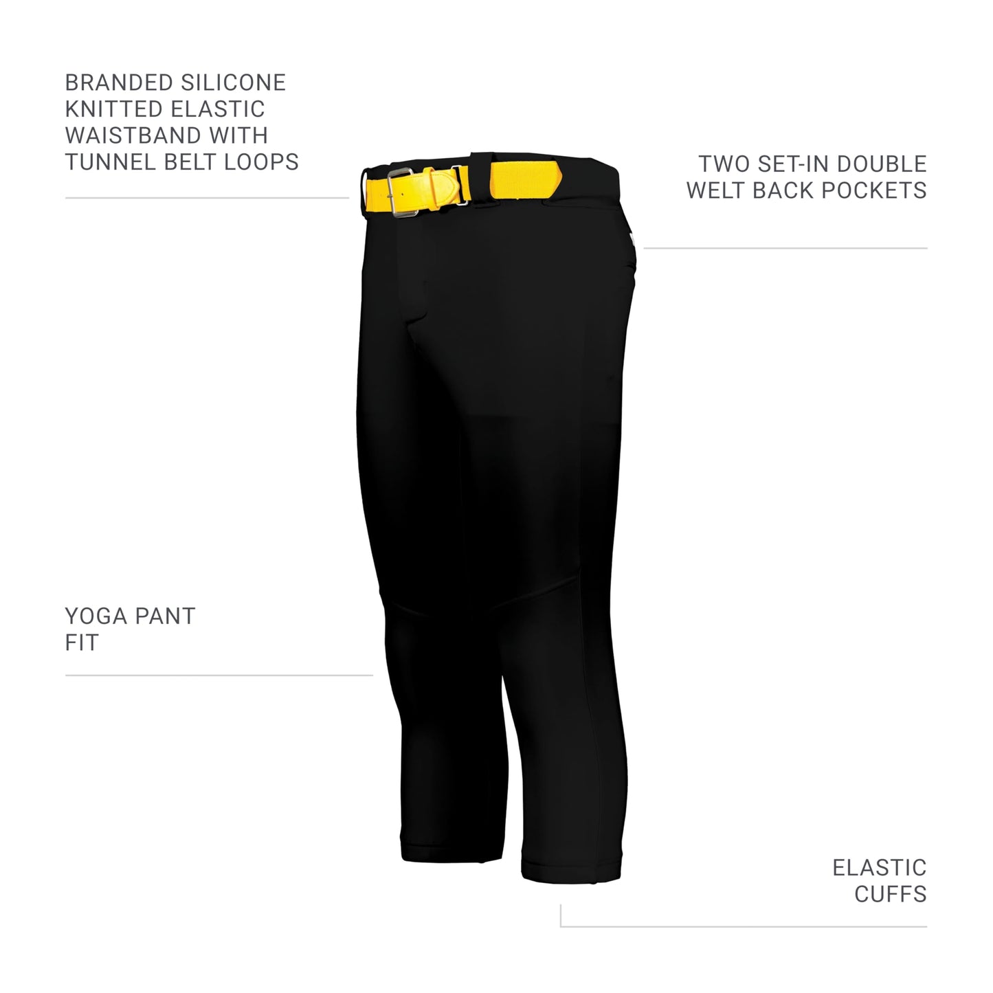 Russell Athletic Women's Ladies Flexstretch Softball Pant with Belt Loops, Black, Large