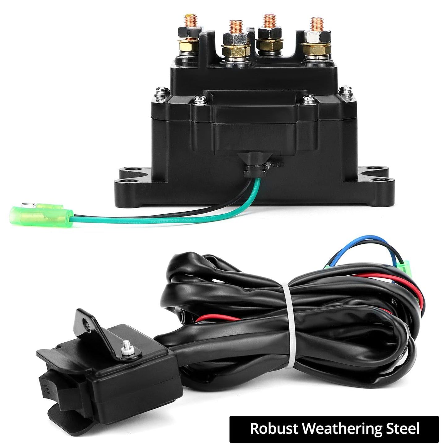 QWORK 12V 250A Winch Solenoid Relay Contactor, Compatible with ATV/UTV | 2000-5000 lbs Winch, with Rocker Thumb Switch Kit