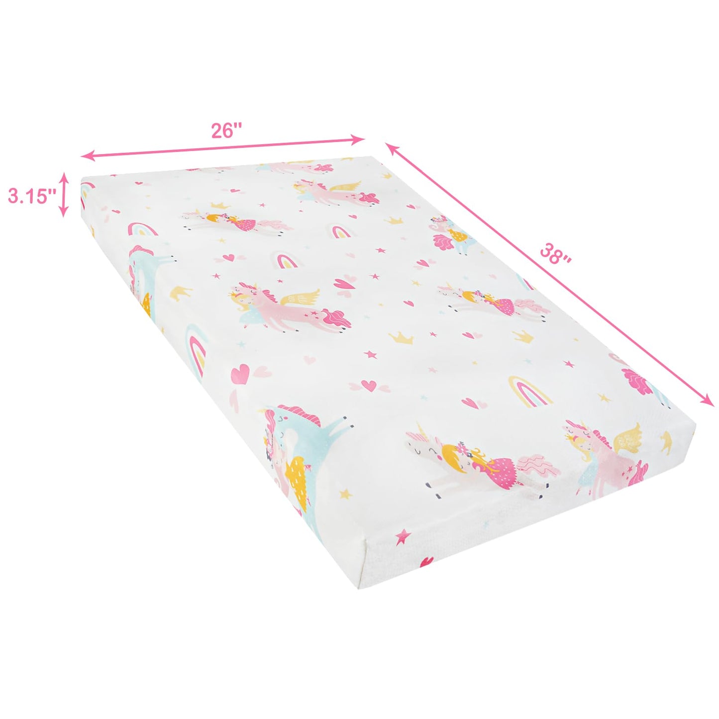 Viviland Toddler Mattress, 38" X 26" Pack N Play Mattress Premium Soft Foam Portable for Pack and Play Topper, Breathable, Comfortable and Stable, Unicorn Printed Mini Pad for Baby Mattresses