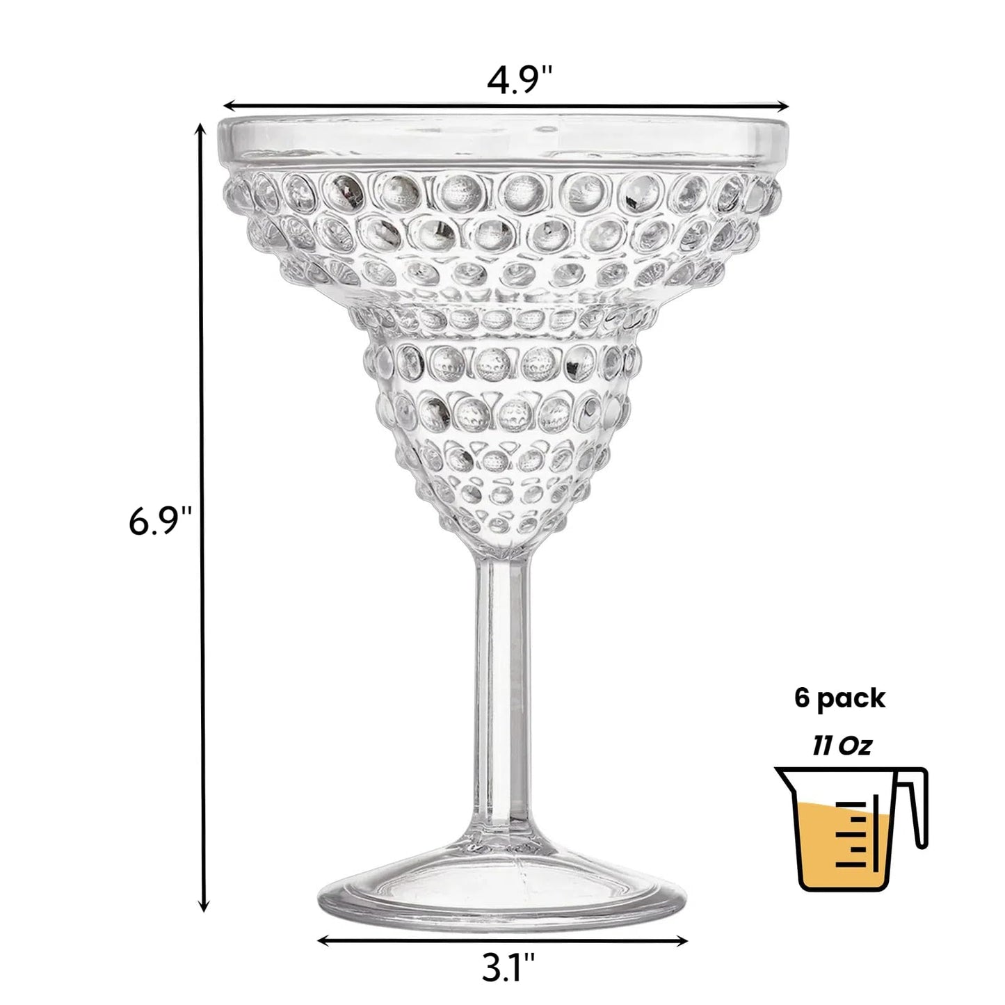ZOOFOX 6 Pack Plastic Margarita Glasses, 11oz Stemmed Cocktail Glasses, Reusable Shatterproof Margarita Glasses, Unique Bar Glasses for Martini, Frozen Daiquiri, Tropical Summer Parties