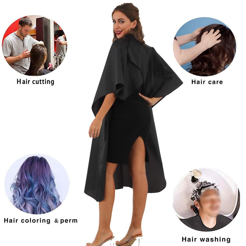 Black Waterproof Hair Salon Cape Professional Barber Cape with Metal Snap Closure Hair Cutting Cape for Adults Water Resistant Hairdressing Cape 59" x 47" (8 Pack)