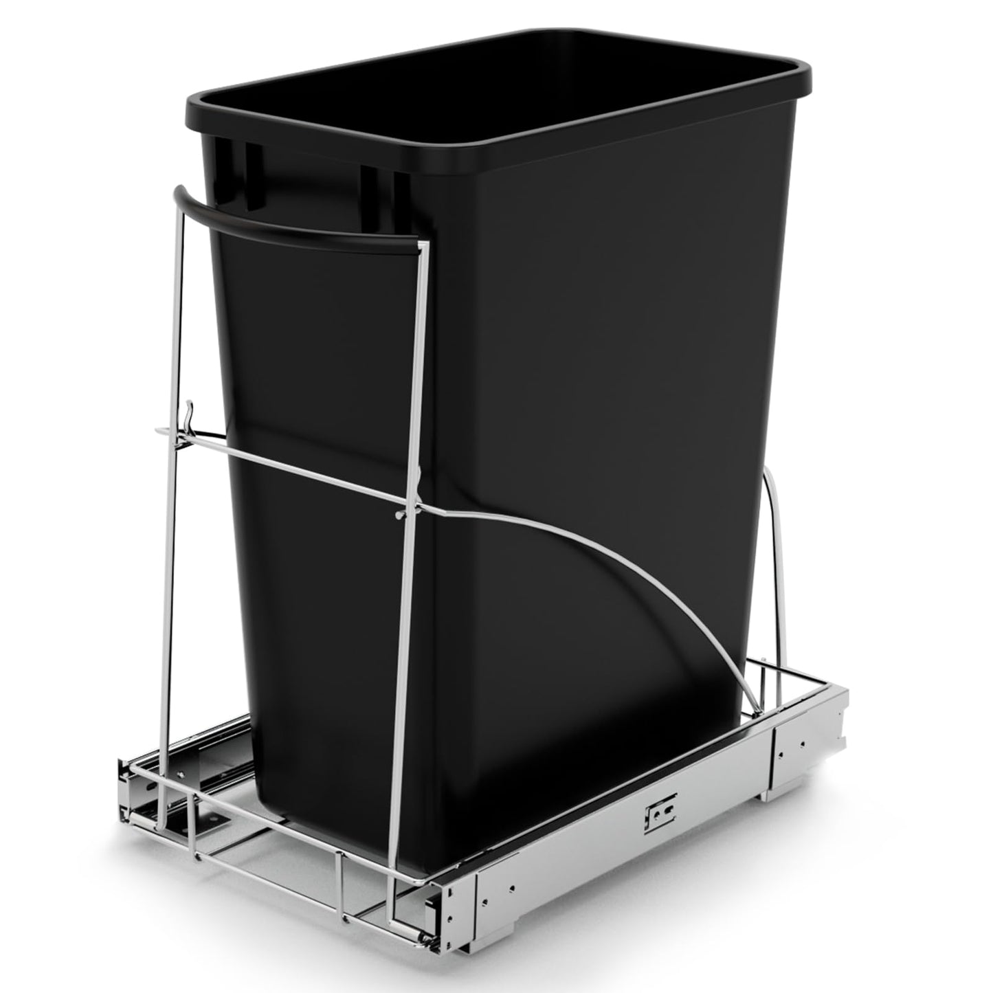 Pull Out Garbage Bin Kitchen,Roll Out Trash Can Under Cabinet,Under Sink Slide Out Organizer,Cabinet Garbage Can Slide Out Kit with Silicone Handle,Chrome-Waste Bin Not Included