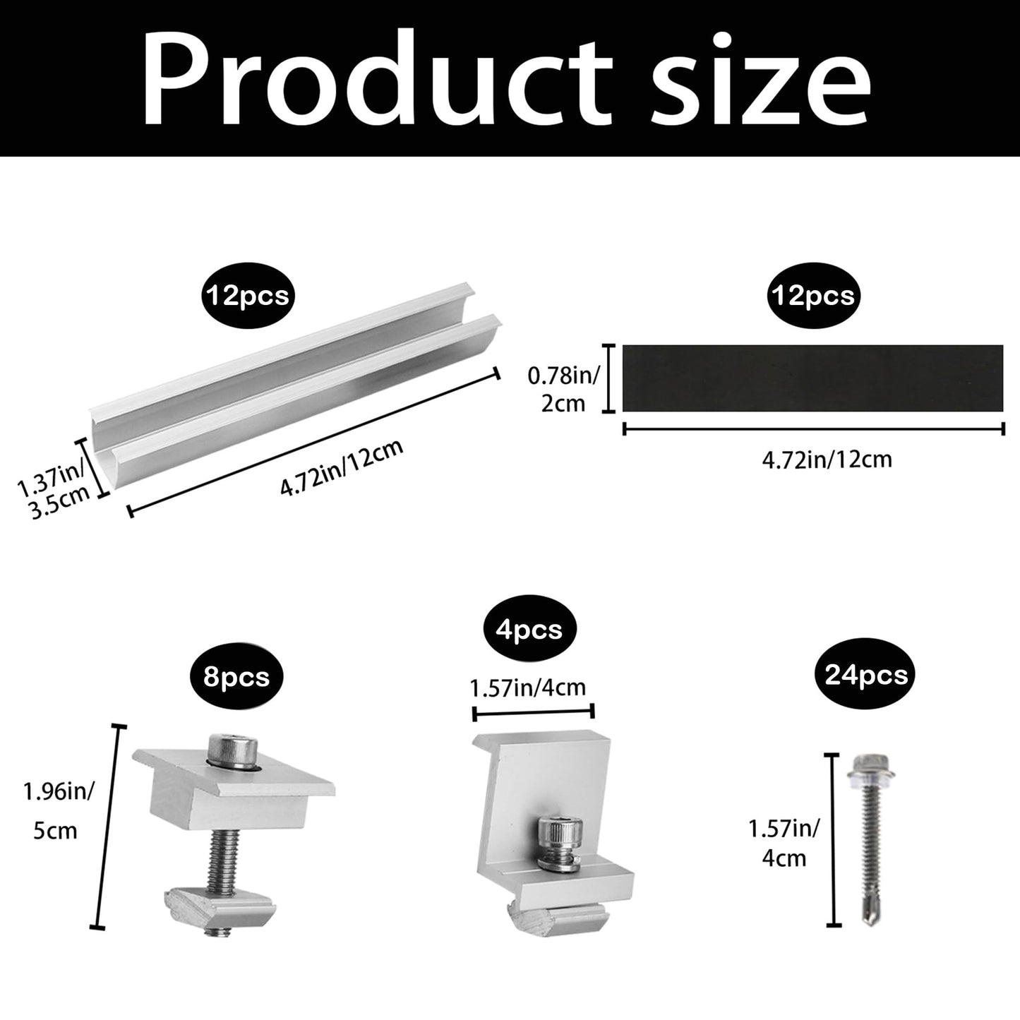 Solar Panel Bracket Kit, 12 Pcs Aluminium Mounting Rail 120mm, Solar Panel Mount 30mm/35mm, Z-Bracket Set, Center Clamps, Solar Mounting Rail Connector for Metal Roof, Tin Roof, Flat Roof, Sheet Roof