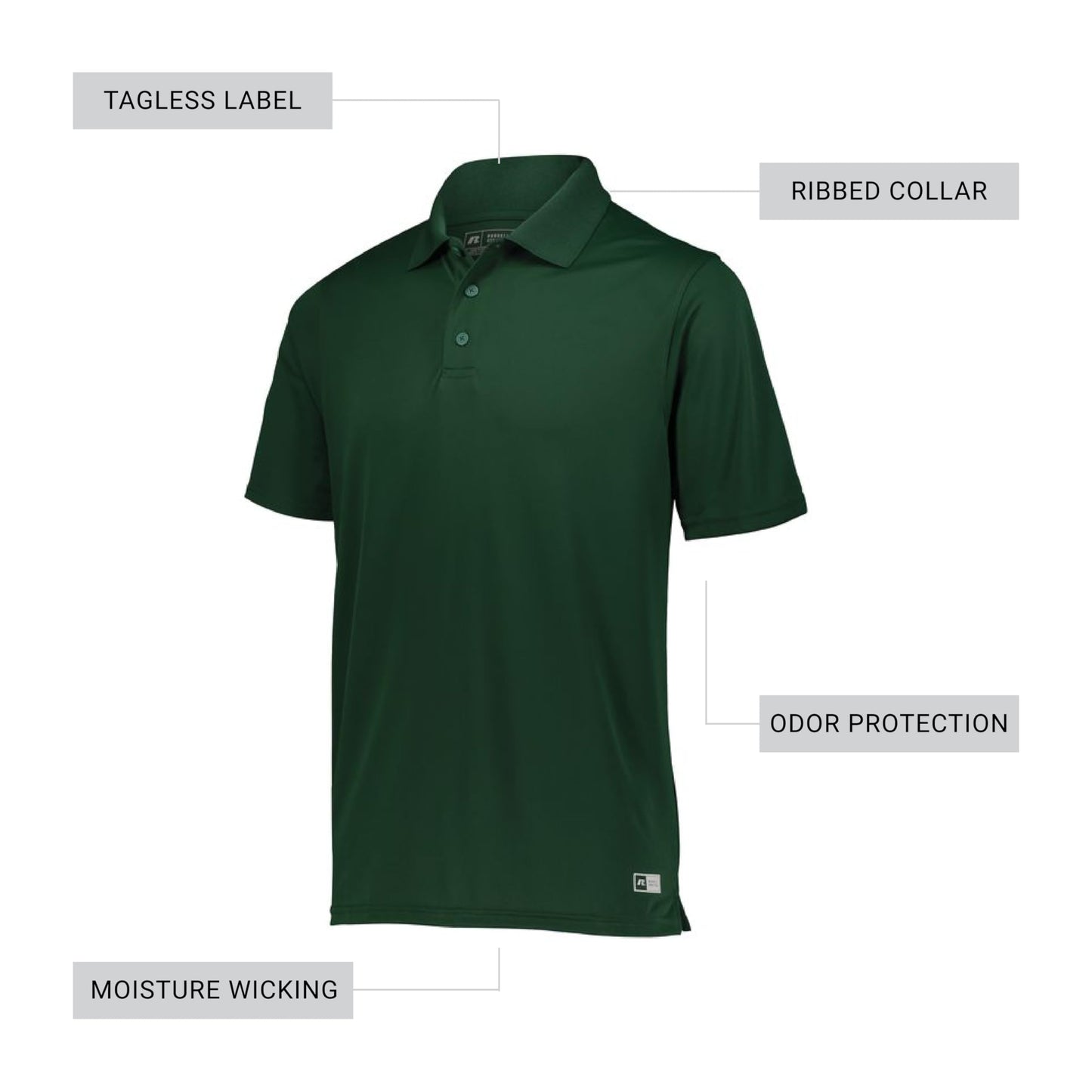Russell Athletic Men's Dri-Power Performance Golf Polo, Dark Green, XL