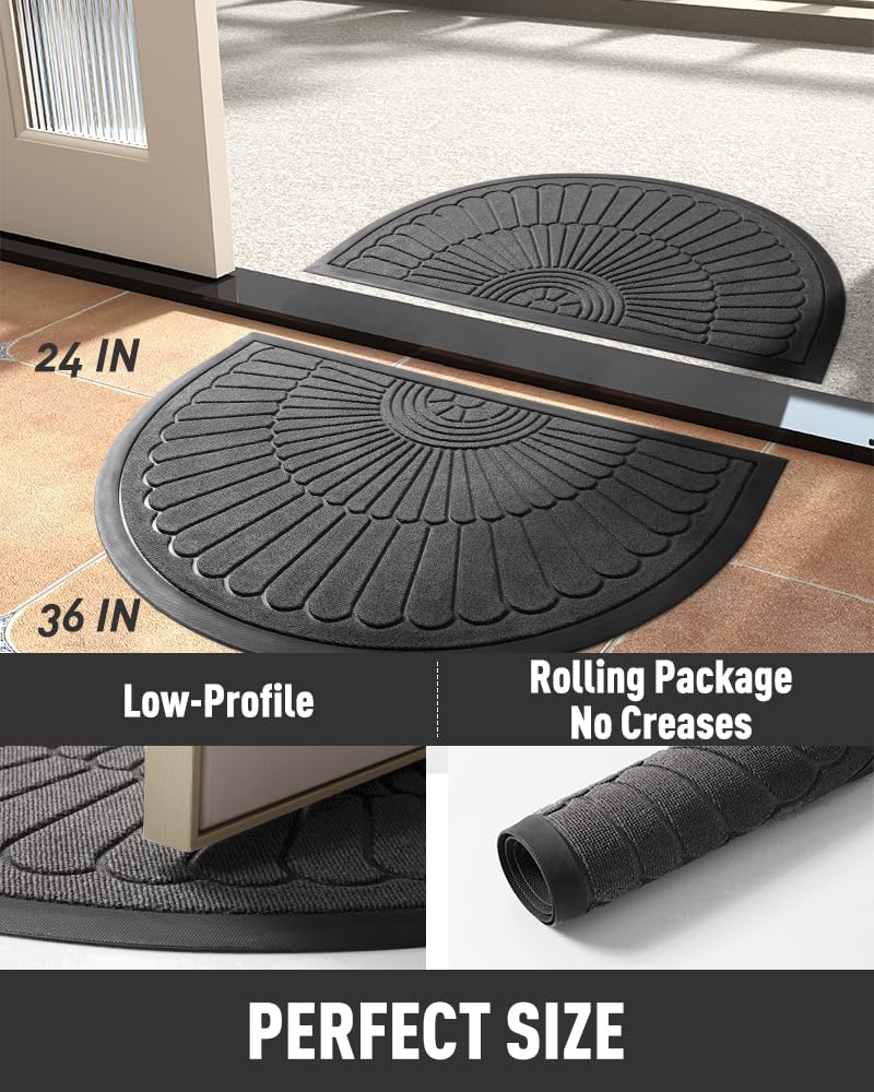 Front Door Mat Outdoor Indoor Welcome Mat-Semicircular 60X90CM Non Slip Heavy Duty Rubber Doormat-Absorbent Entryway Rug Entrance Doormat Entry Rug Dirt Scraping Shoe Mat Grey