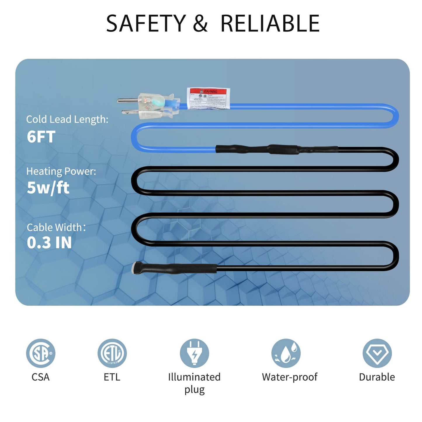 TOPDURE 60ft Roof Deicing Cable, 5w/ft Constant Wattage, CSA ETL Certified, Prevents Ice Dams on Metal or Plastic Gutters/Downspouts, 120V