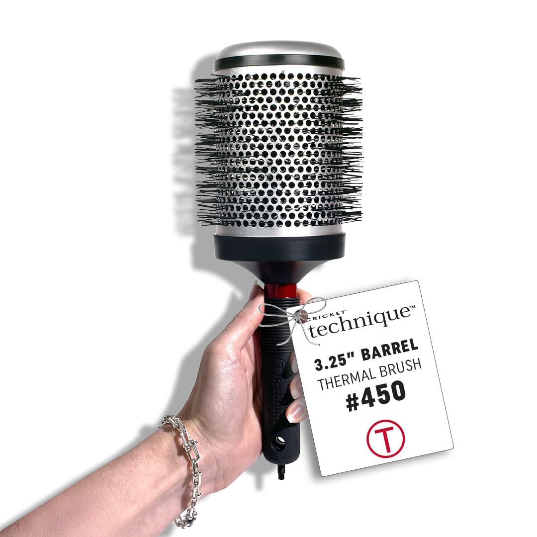 Cricket Technique Thermal Hair Brush #450 3.25” Curling, and Styling – Heat-Retaining Barrel with Anti-Static Tourmaline Bristles, Round Thermal Brush, Ideal for All Hair Types