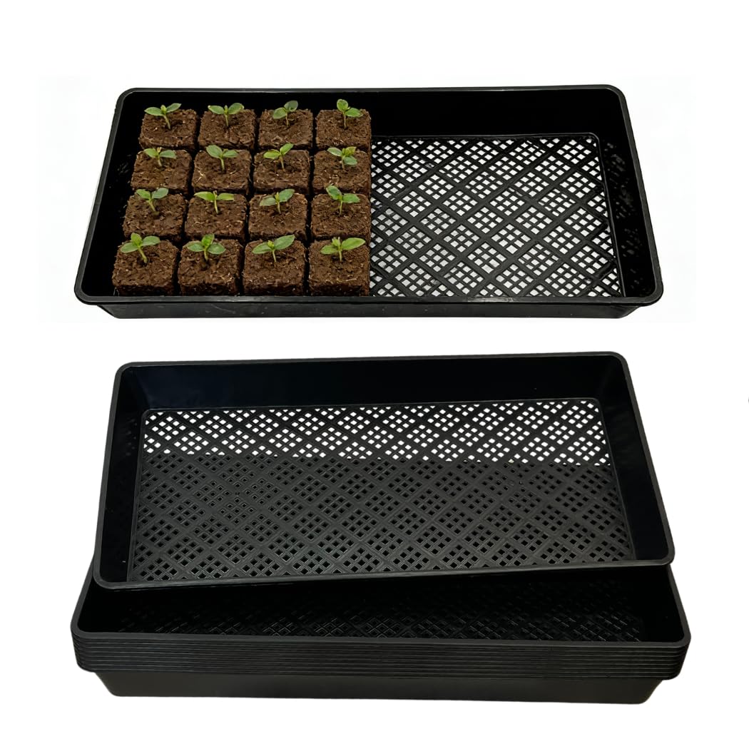 ILITING 1020 Mesh Tray Soil Blocking Seedling Starter Tray 10 Pack Black Growing Tray 10x21 Inches for Microgreens Hydroponic